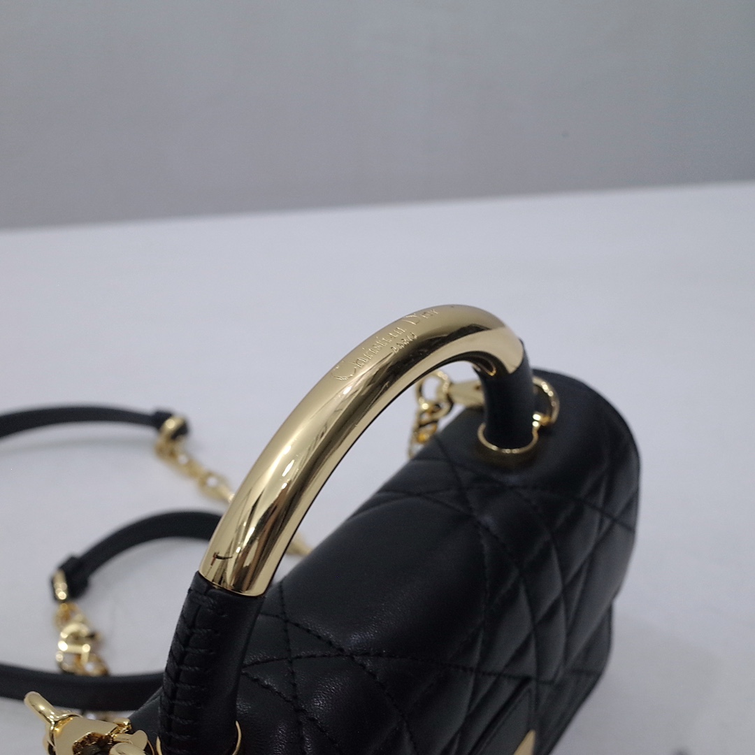 Mini Dior Ange Bag Black Macrocannage Lambskin